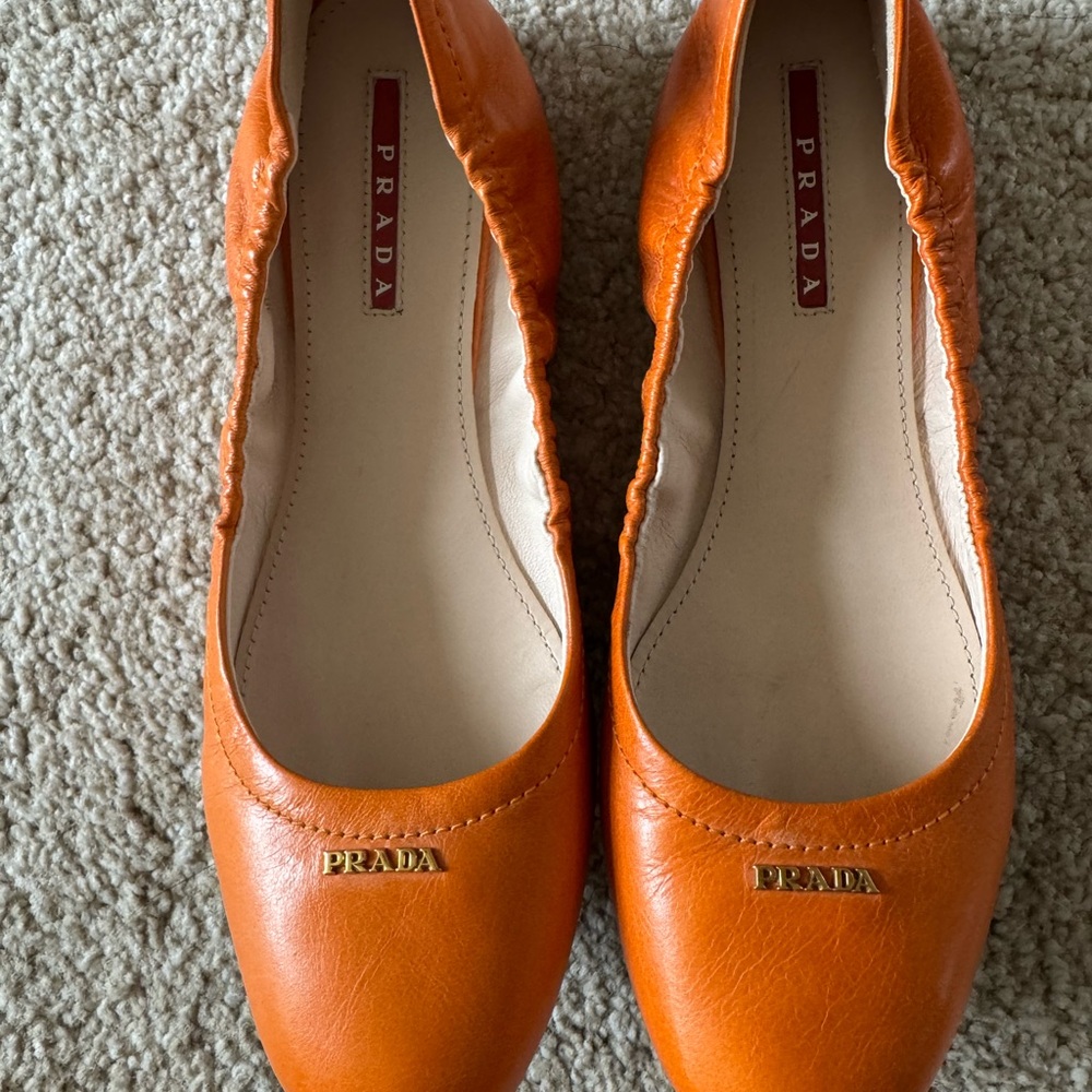 Prada Women's Orange Leather Flats
